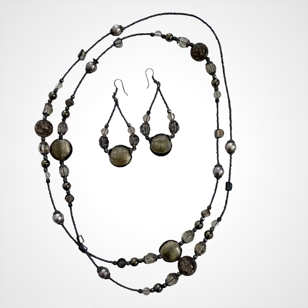 Y2k Iridescent Glass Bead Earring and Necklace Set